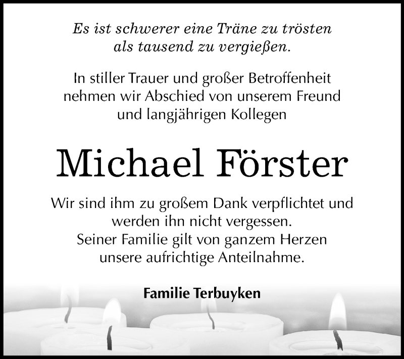  Traueranzeige für Michael Förster vom 15.09.2018 aus Mitteldeutsche Zeitung