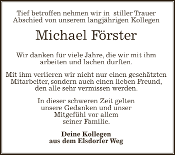Traueranzeige von Michael Förster von WVG - Wochenspiegel Dessau / Köthen