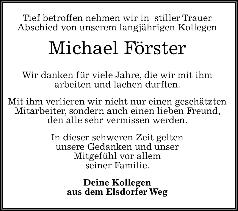  Traueranzeige für Michael Förster vom 22.09.2018 aus Mitteldeutsche Zeitung