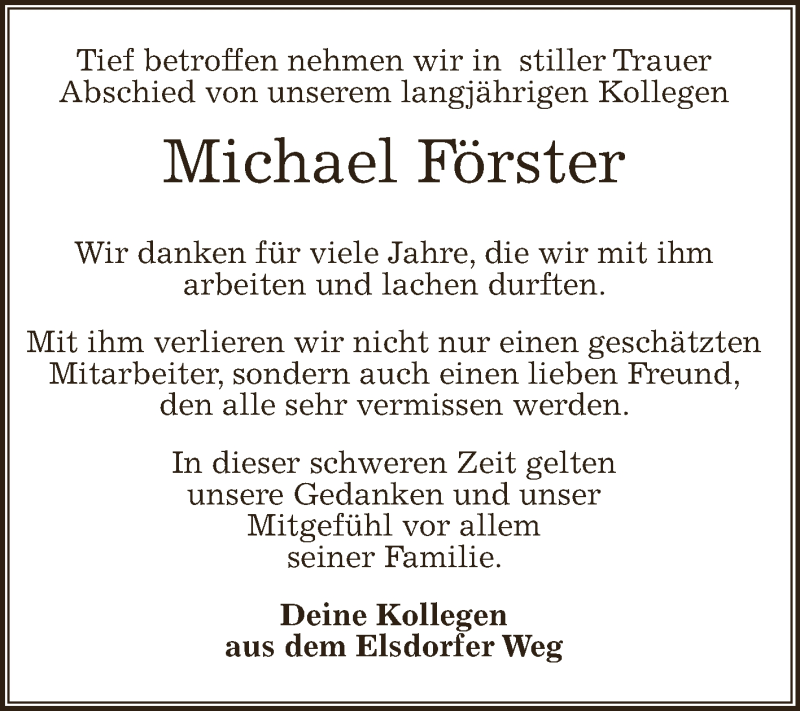  Traueranzeige für Michael Förster vom 22.09.2018 aus WVG - Wochenspiegel Dessau / Köthen