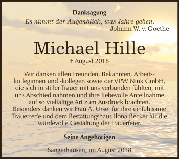 Traueranzeige von Michael Hille von Super Sonntag SGH Mansf. Land