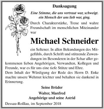 Traueranzeige von Michael Schneider von Mitteldeutsche Zeitung Dessau-Roßlau