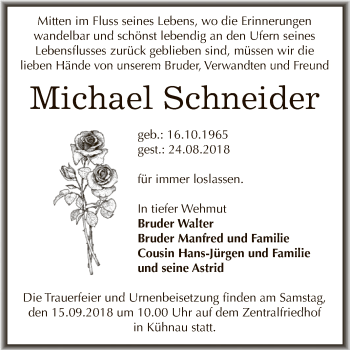 Traueranzeige von Michael Schneider von WVG - Wochenspiegel Dessau / Köthen