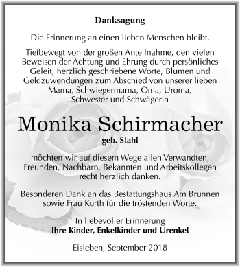 Traueranzeige von Monika Schirmacher von Mitteldeutsche Zeitung