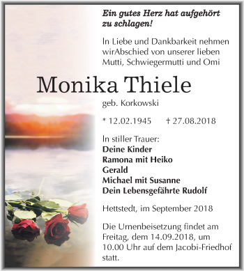 Traueranzeige von Monika Thiele von Mitteldeutsche Zeitung