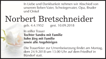 Traueranzeige von Norbert Bretschneider von WVG - Wochenspiegel Merseburg