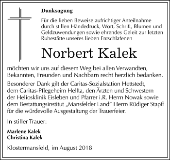 Traueranzeige von Norbert Kalek von Mitteldeutsche Zeitung