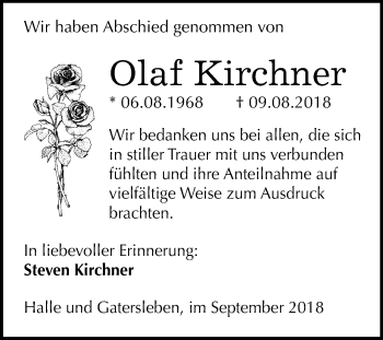 Traueranzeige von Olaf Kirchner von Mitteldeutsche Zeitung Aschersleben