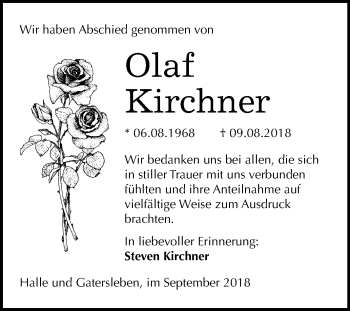 Traueranzeige von Olaf Kirchner von Mitteldeutsche Zeitung Halle/Saalkreis