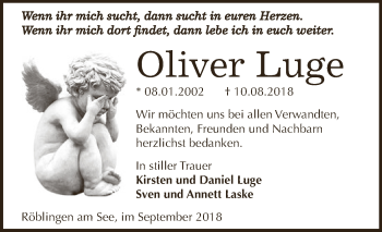 Traueranzeige von Oliver Luge von Super Sonntag SGH Mansf. Land