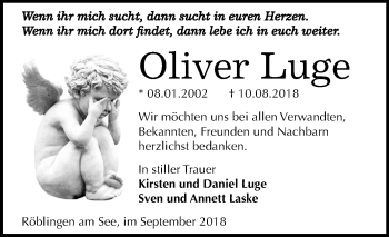 Traueranzeige von Oliver Luge von Mitteldeutsche Zeitung