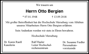 Traueranzeige von Otto Bergien von Mitteldeutsche Zeitung Merseburg/Querfurt