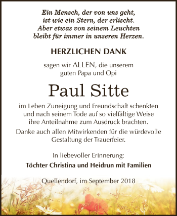 Traueranzeige von Paul Sitte von WVG - Wochenspiegel Dessau / Köthen