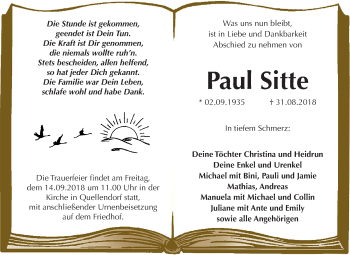 Traueranzeige von Paul Sitte von Mitteldeutsche Zeitung Köthen
