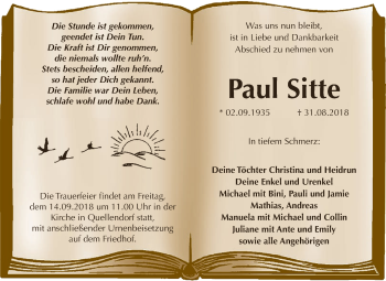 Traueranzeige von Paul Sitte von WVG - Wochenspiegel Dessau / Köthen
