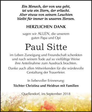 Traueranzeige von Paul Sitte von Mitteldeutsche Zeitung Köthen