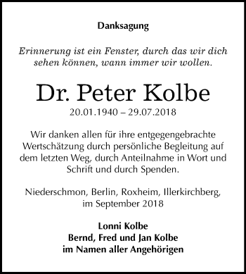 Traueranzeige von Peter Kolbe von Mitteldeutsche Zeitung