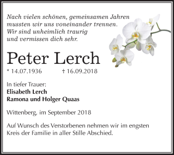 Traueranzeige von Peter Lerch von Mitteldeutsche Zeitung