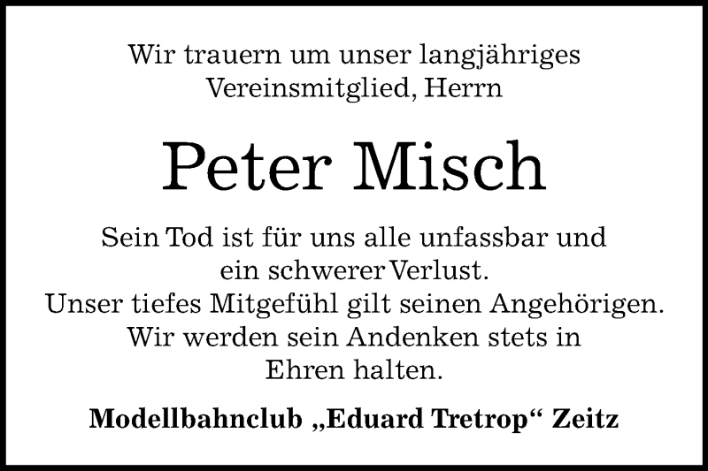  Traueranzeige für Peter Misch vom 08.09.2018 aus Mitteldeutsche Zeitung