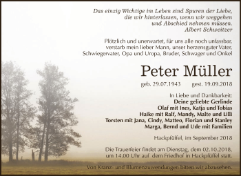 Traueranzeige von Peter Müller von Super Sonntag SGH Mansf. Land