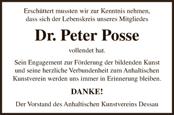 Traueranzeige von Peter Posse von WVG - Wochenspiegel Dessau / Köthen