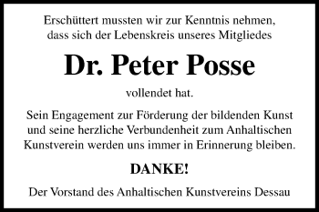 Traueranzeige von Peter Posse von Mitteldeutsche Zeitung Dessau-Roßlau