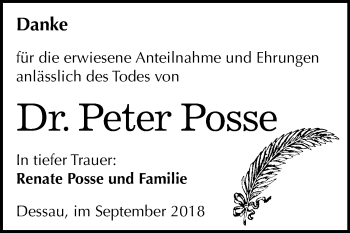 Traueranzeige von Peter Posse von Mitteldeutsche Zeitung Dessau-Roßlau