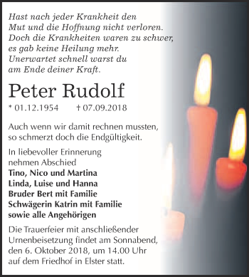 Traueranzeige von Peter Rudolf von WVG - Wochenspiegel Wittenberg