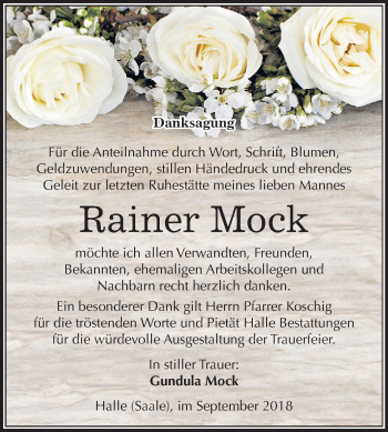 Traueranzeige von Rainer Mock von Mitteldeutsche Zeitung Halle/Saalkreis