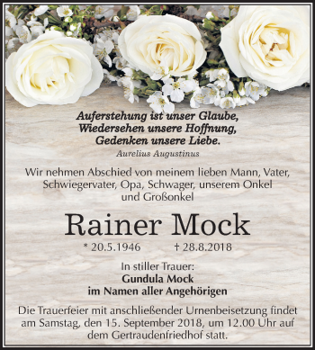 Traueranzeige von Rainer Mock von Mitteldeutsche Zeitung Halle/Saalkreis