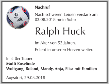 Traueranzeige von Ralph Huck von Mitteldeutsche Zeitung