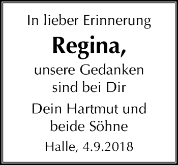 Traueranzeige von Regina  von Mitteldeutsche Zeitung Halle/Saalkreis