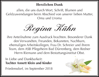 Traueranzeige von Regina Kühn von Mitteldeutsche Zeitung Merseburg/Querfurt