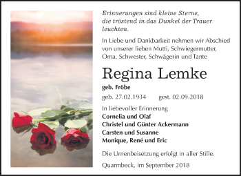 Traueranzeige von Regina Lemke von Mitteldeutsche Zeitung