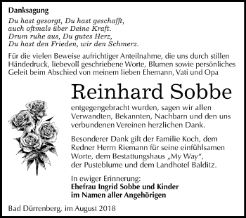 Traueranzeige von Reinhard Sobbe von Mitteldeutsche Zeitung