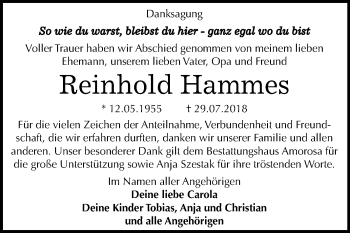 Traueranzeige von Reinhold Hammes von Mitteldeutsche Zeitung Dessau-Roßlau