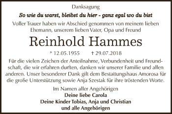 Traueranzeige von Reinhold Hammes von WVG - Wochenspiegel Dessau / Köthen