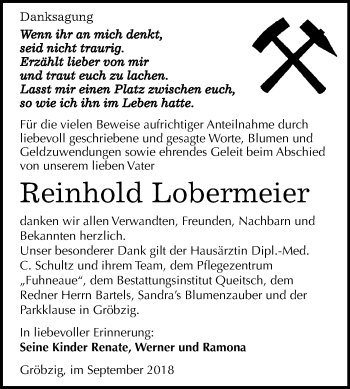 Traueranzeige von Reinhold Lobermeier von Mitteldeutsche Zeitung Köthen