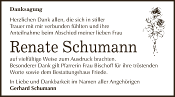 Traueranzeige von Renate Schumann von WVG - Wochenspiegel Dessau / Köthen