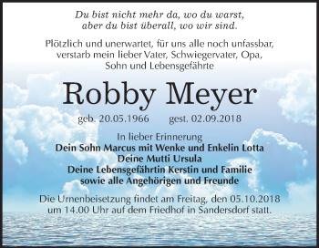 Traueranzeige von Robby Meyer von Mitteldeutsche Zeitung Bitterfeld
