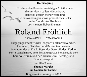 Traueranzeige von Roland Fröhlich von Mitteldeutsche Zeitung Bitterfeld