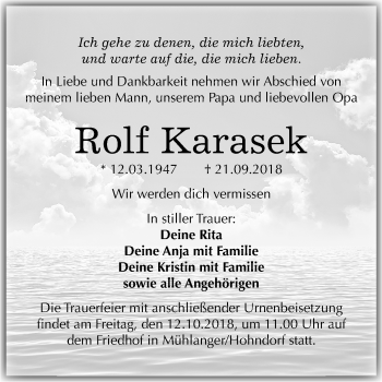 Traueranzeige von Rolf Karasek von Mitteldeutsche Zeitung