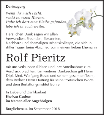 Traueranzeige von Rolf Pieritz von Mitteldeutsche Zeitung