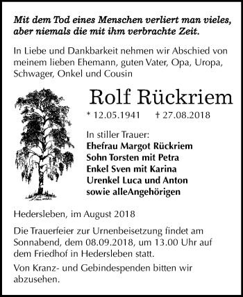 Traueranzeige von Rolf Rückriem von Mitteldeutsche Zeitung