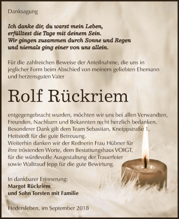 Traueranzeige von Rolf Rückriem von Super Sonntag SGH Mansf. Land