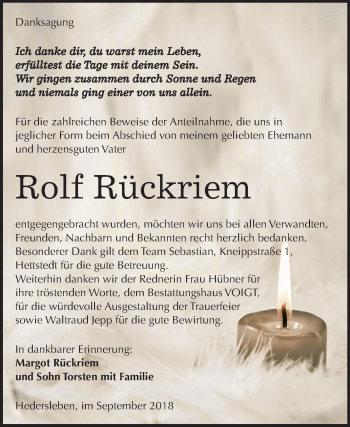 Traueranzeige von Rolf Rückriem von Mitteldeutsche Zeitung