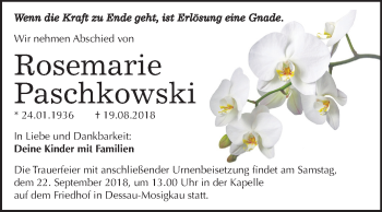 Traueranzeige von Rosemarie Paschkowski von Mitteldeutsche Zeitung