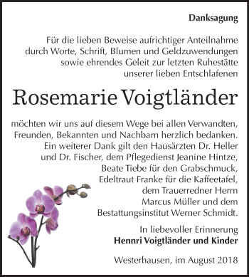 Traueranzeige von Rosemarie Voigtländer von Mitteldeutsche Zeitung