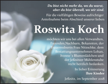 Traueranzeige von Roswita Koch von WVG - Wochenspiegel Bitterfeld