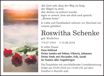 Traueranzeige von Roswitha Schenke von Mitteldeutsche Zeitung